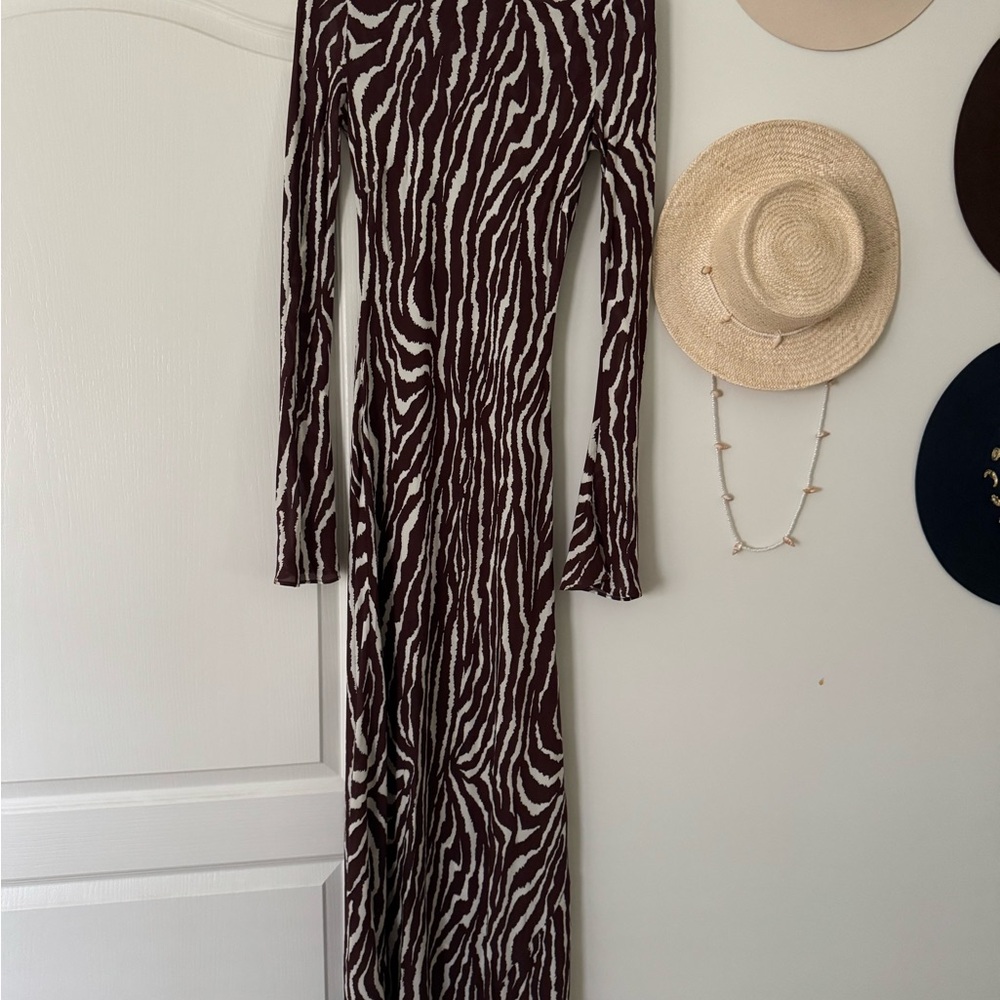 Realisation Par Burgundy and Cream Patterned Dress